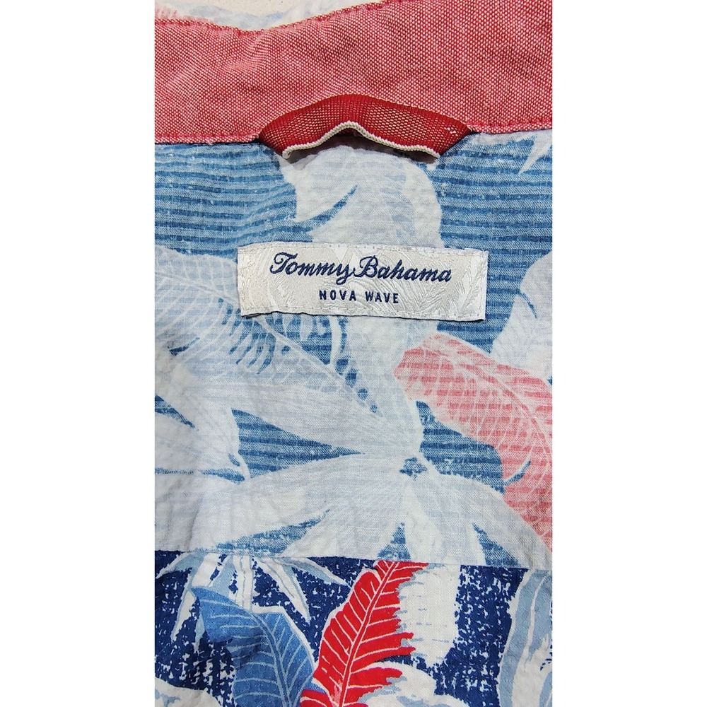 Tommy Bahama Nova Wave Shirt Mens Large Blue Tropical Leaf Cotton Reverse Print - Picture 4 of 11
